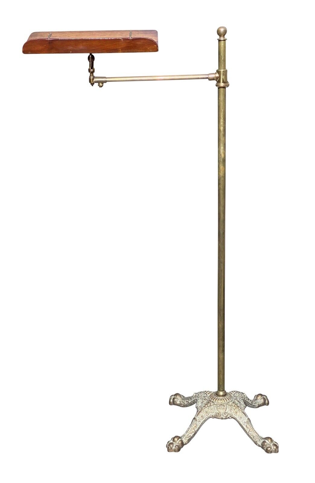19th C Antique Victorian Mahogany & Brass Adjustable Music Stand