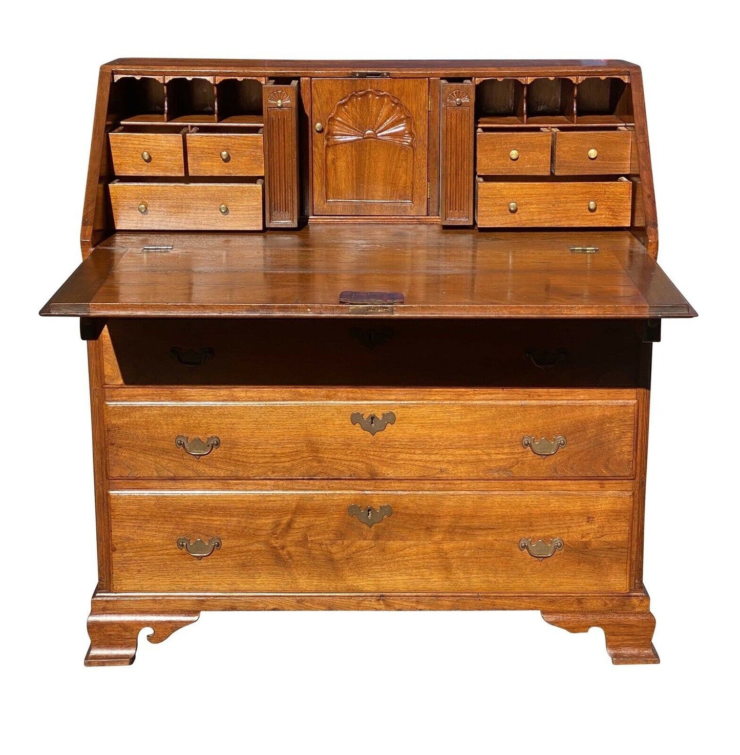 18TH C ANTIQUE CHIPPENDALE PENNSYLVANIA WALNUT SLANT LID DESK W/ HIDDEN DRAWER