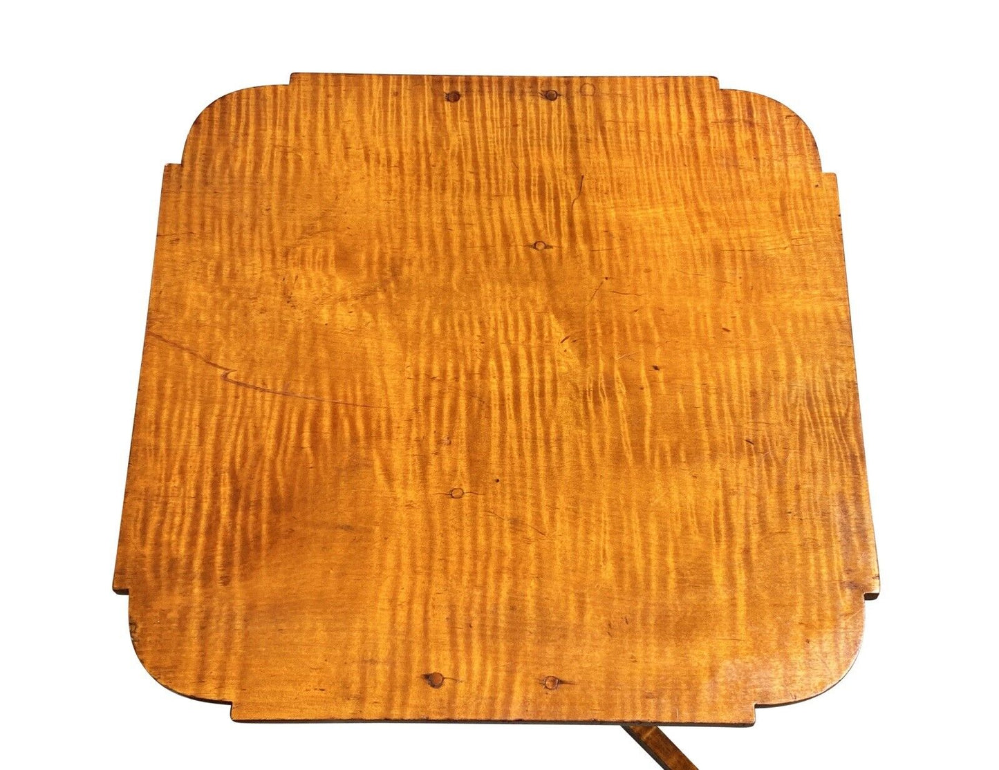19th C Antique Federal Period Tiger Maple Candlestand / End Table - Curly Maple