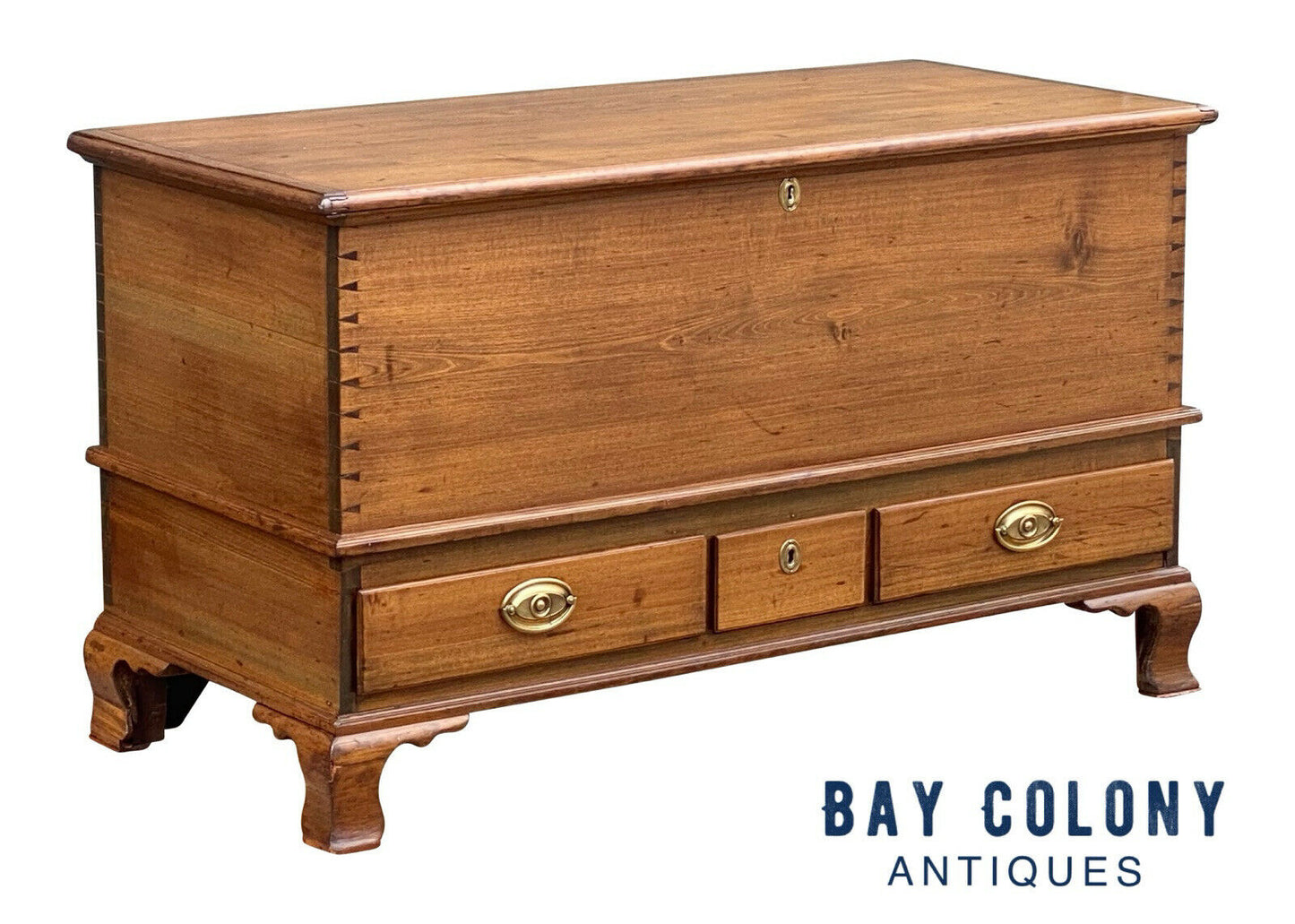 20th C Queen Anne Antique Style Pennsylvania Softwood Blanket Chest with Drawers