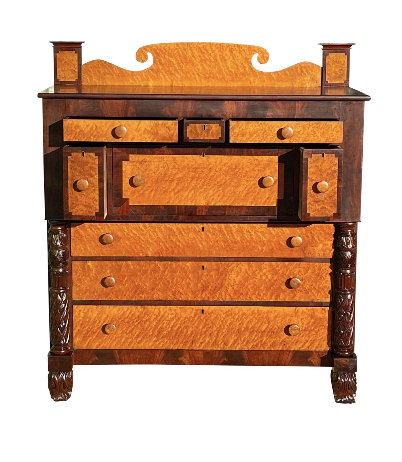 Early 19th Century Vermont Federal Butler's Desk in Bird's Eye Maple & Mahogany