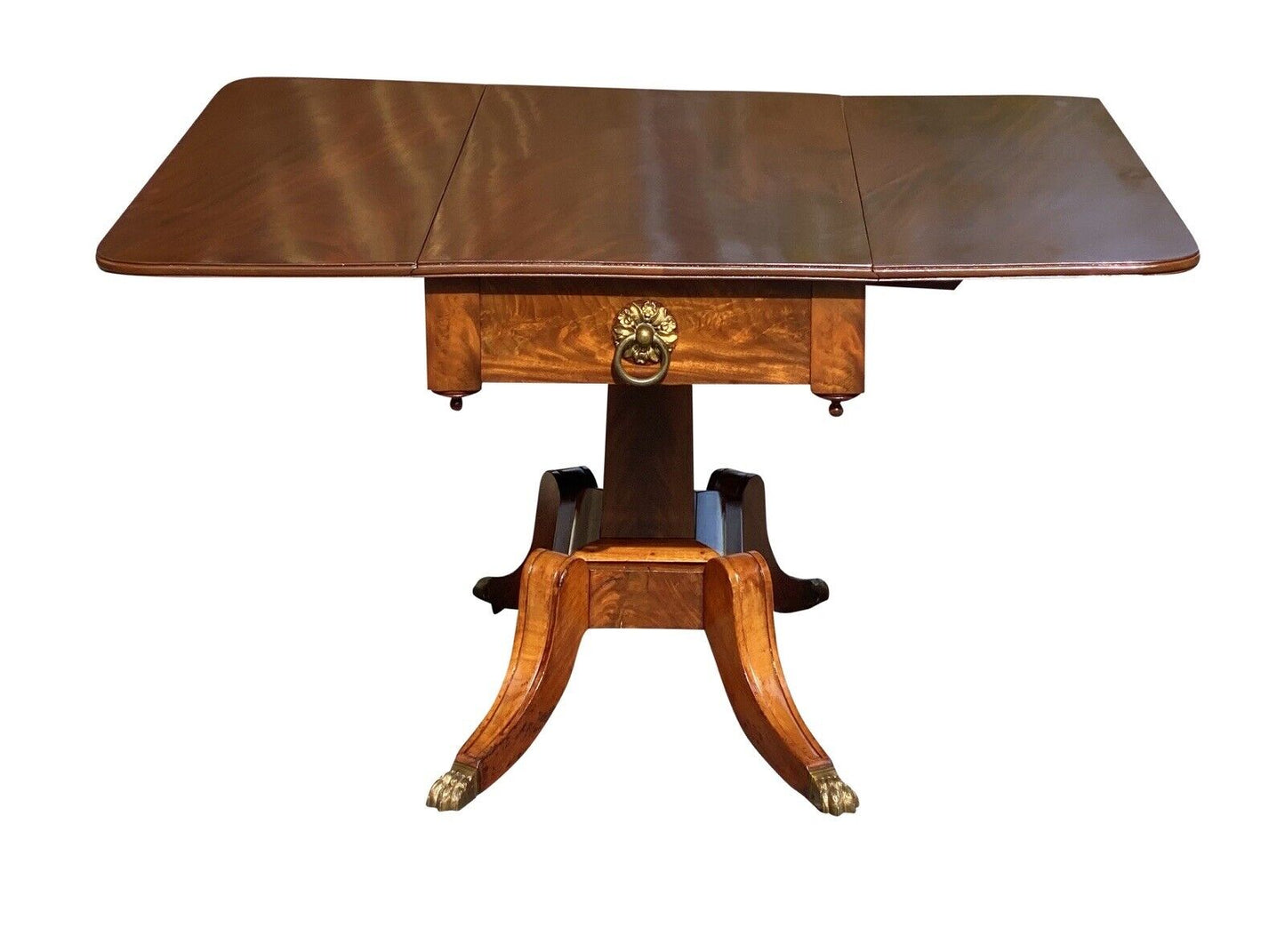 Early 19th Century Federal Mahogany Dropleaf Table With Brass Floral Ring Pulls
