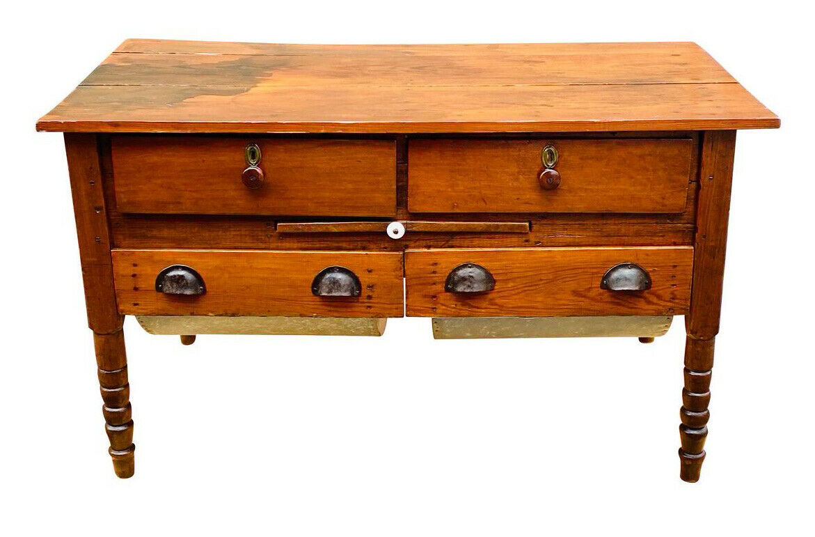 19TH C ANTIQUE VICTORIAN SOUTHERN YELLOW PINE SOW BELLY KITCHEN / BAKERS TABLE
