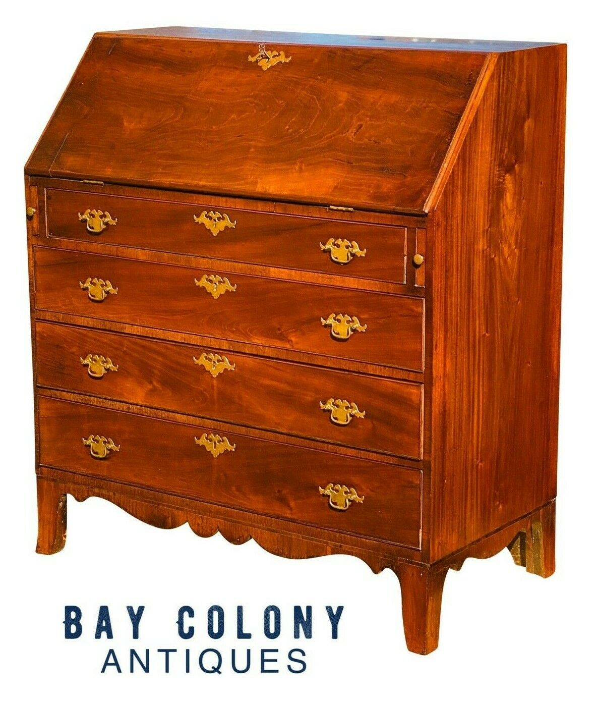 19TH C ANTIQUE AMERICAN HEPPLEWHITE MAHOGANY SLANT LID SECRETARY DESK
