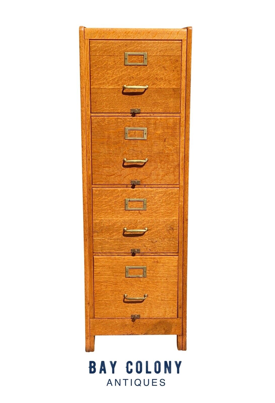20th C Antique Arts & Crafts Tiger Oak 4 Drawer File Cabinet