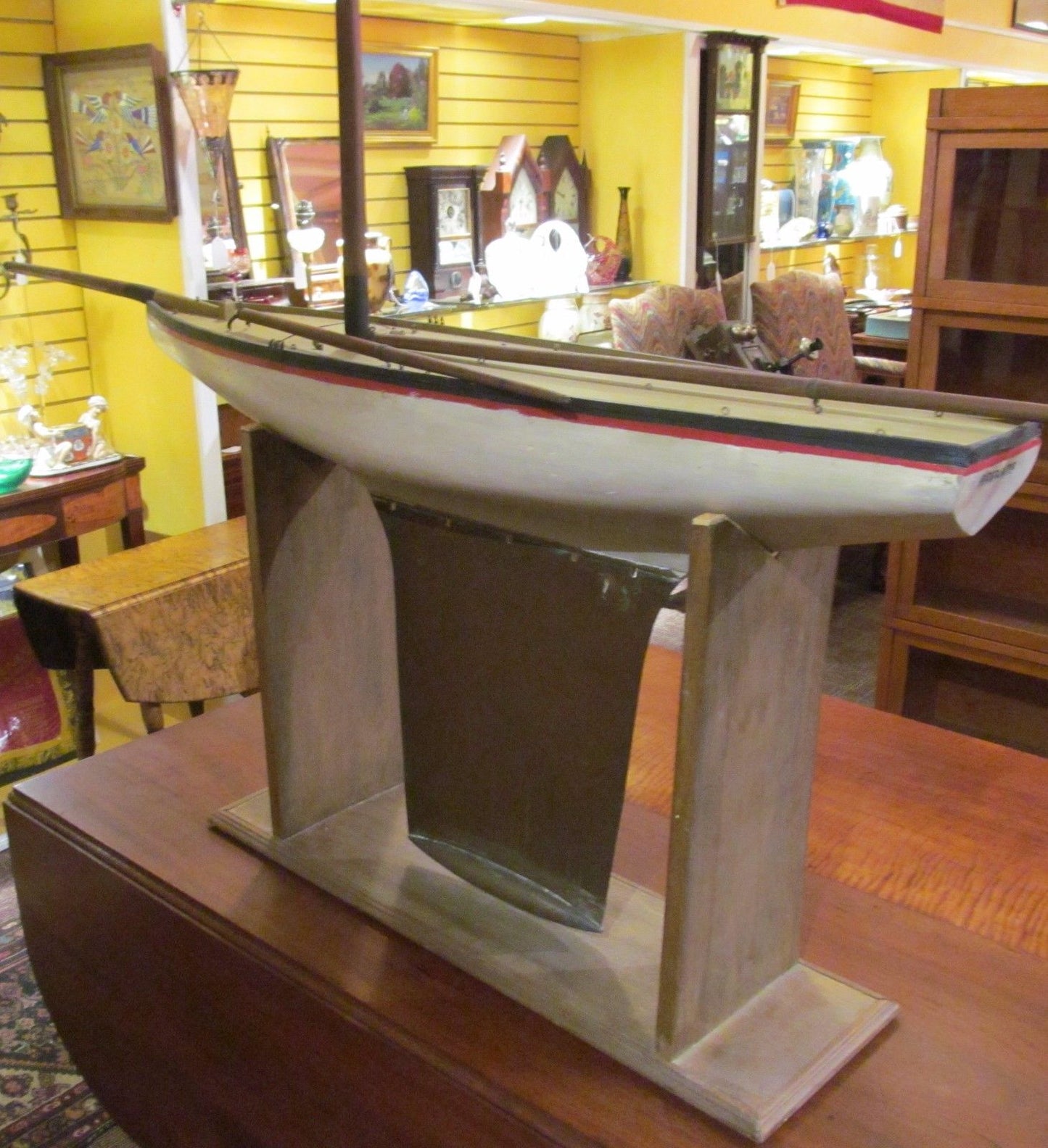 MONUMENTAL 53" ANTIQUE POND BOAT WITH COPPER KEEL & CRADLE