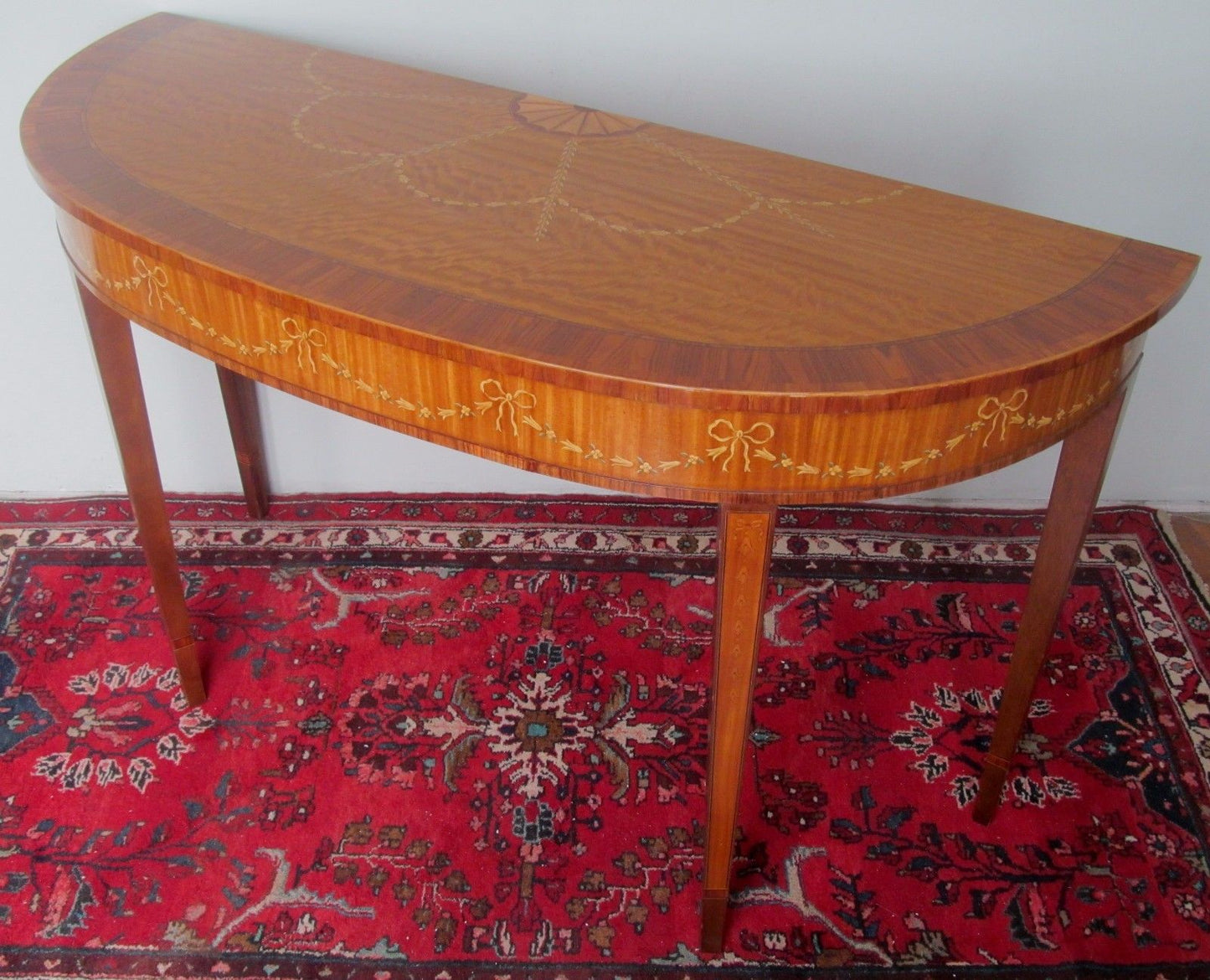 EXQUISITELY INLAID SATINWOOD ADAM'S STYLED GEORGIAN CONSOLE TABLE BY HERITAGE