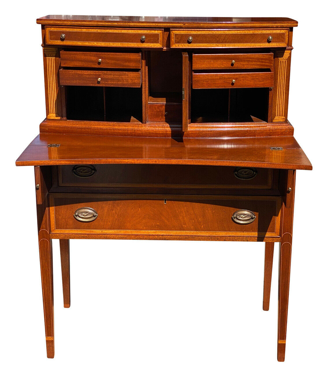 20TH C FEDERAL ANTIQUE STYLE BOSTON MAHOGANY TAMBOUR LADIES SECRETARY DESK