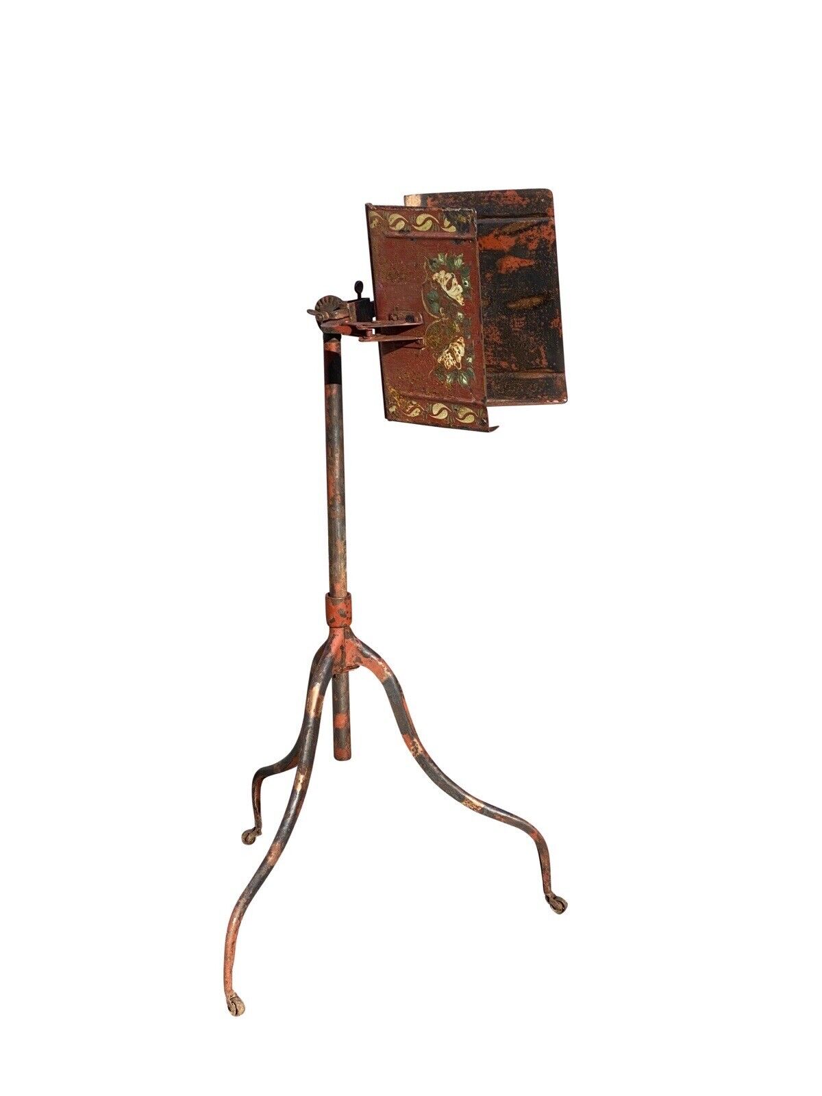 Antique Adjustable Dictionary Stand / Book Stand With Rare Tole Painted Surface