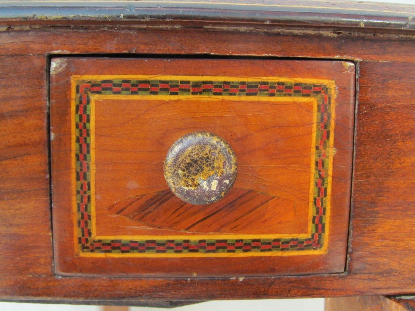 EXCEPTIONAL ANTIQUE FOLK ART INLAID SMOKING STAND WITH MATCHED INLAID HUMIDOR