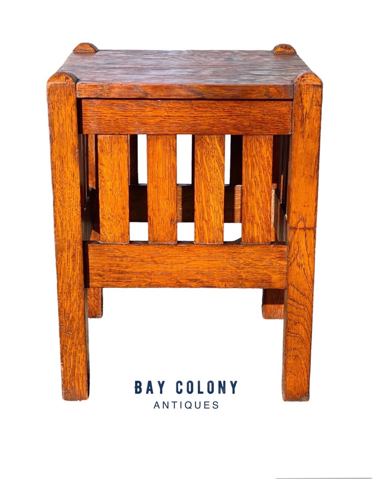 Antique Arts & Crafts Oak Slatted Tabourette / Plant Stand