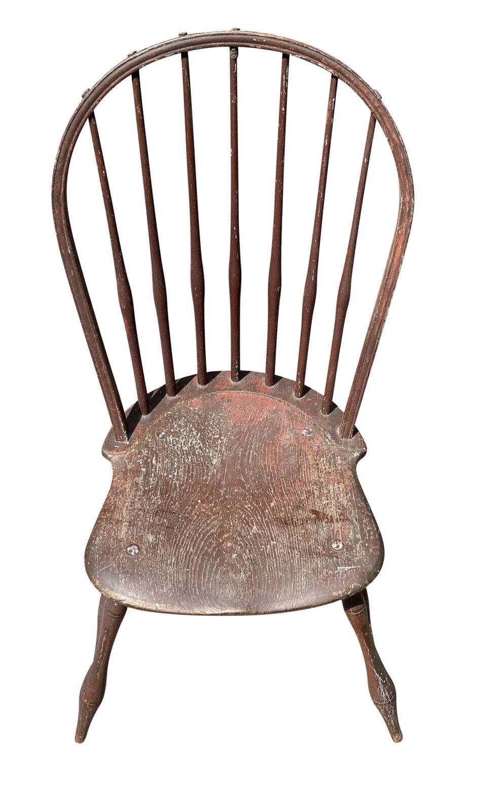 18th C Antique New England Farmhouse Windsor Hoop Back Chair - Oxblood Red Paint