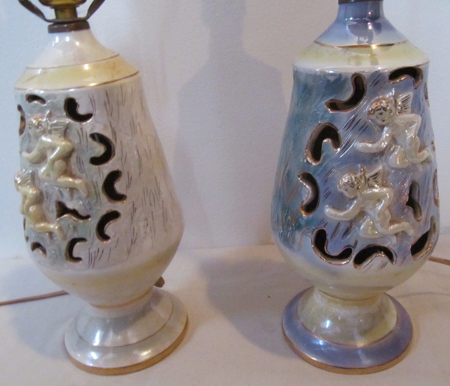 PAIR-1950' LUSTERWARE ART DECO BEDROOM LAMPS