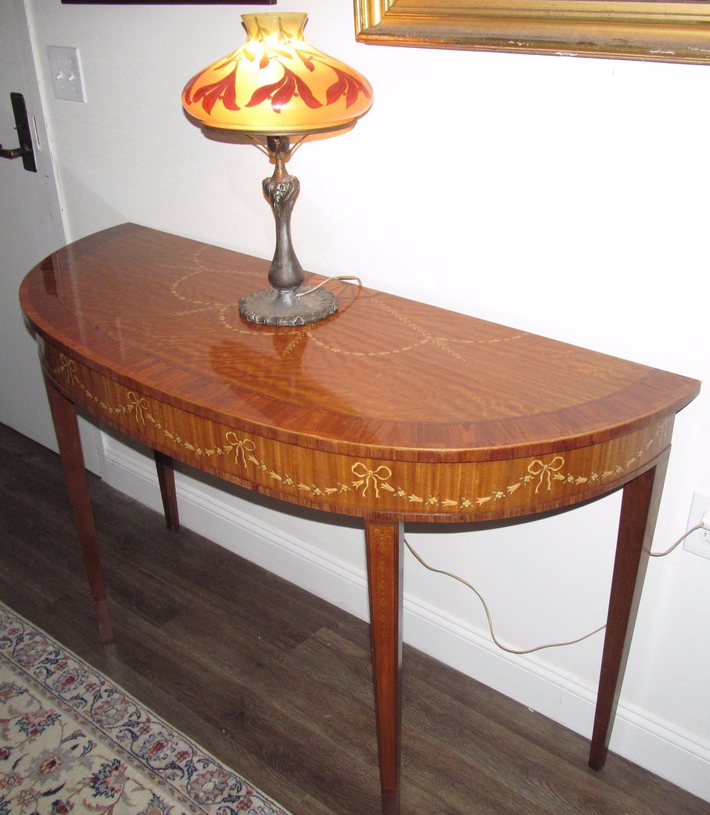 EXQUISITELY INLAID SATINWOOD ADAM'S STYLED GEORGIAN CONSOLE TABLE BY HERITAGE