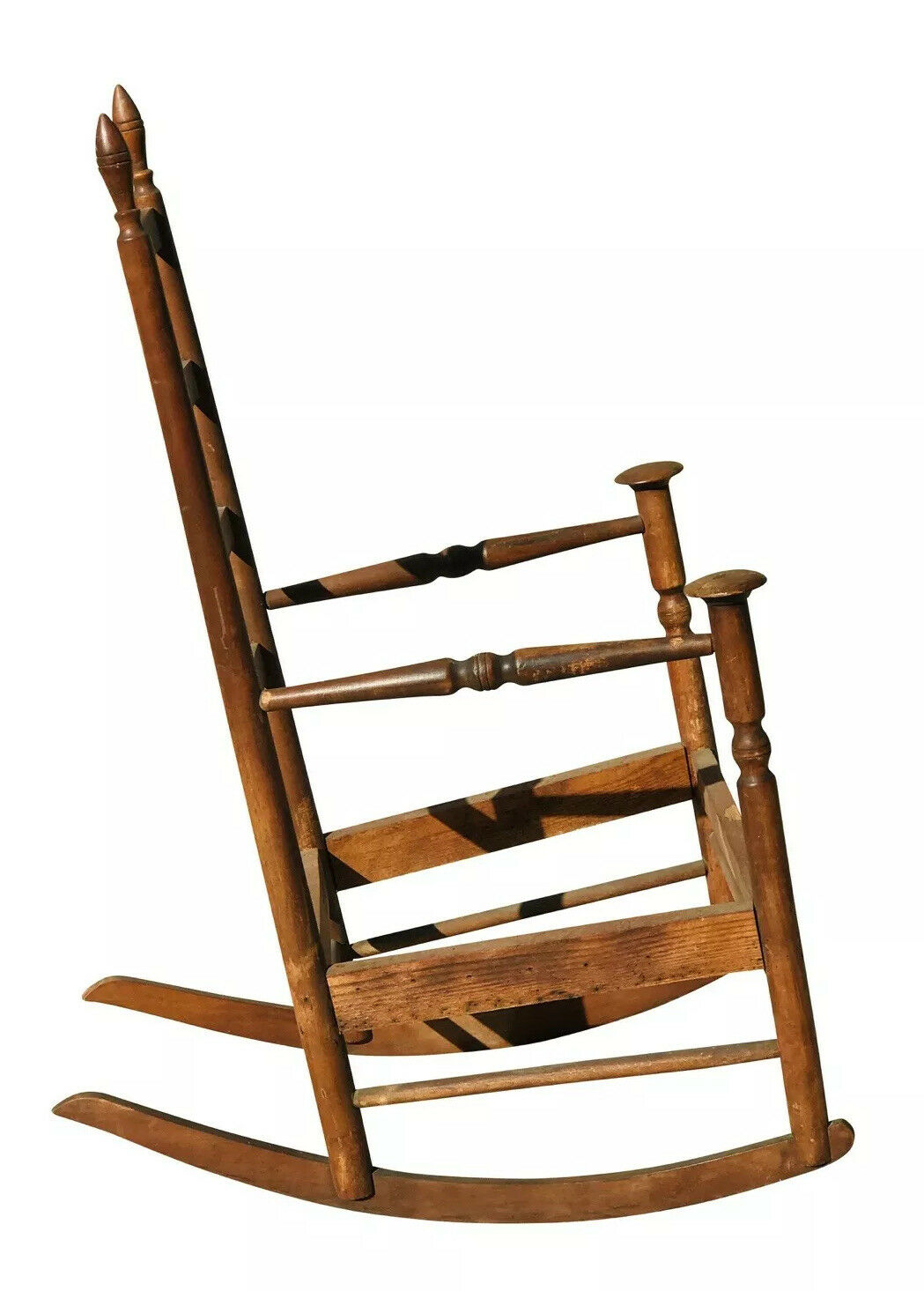 19th C Antique New England Shaker Birch Mushroom Arm Rocking Chair