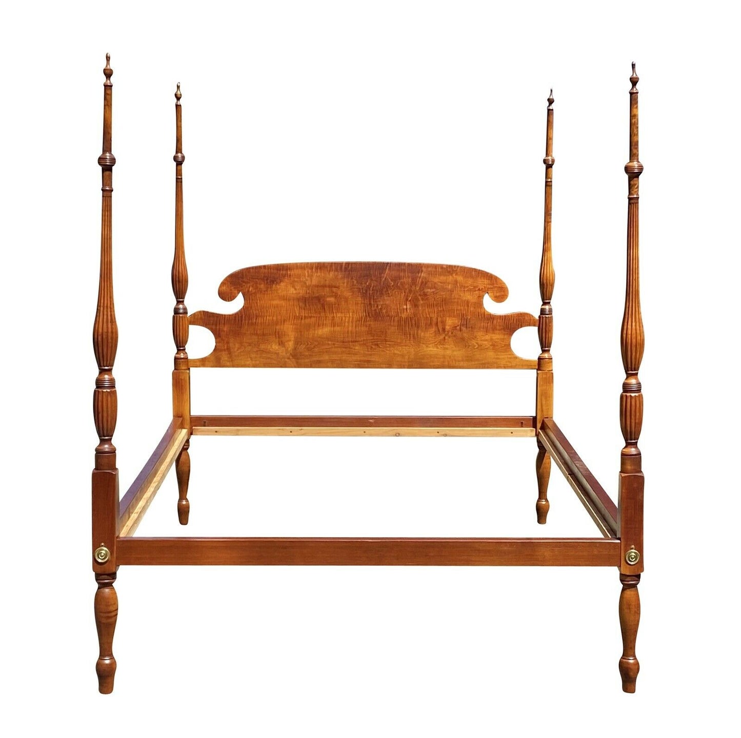 19th C Antique Sheraton Tiger Maple Full Size Four Post Bed - Curly Maple Bed