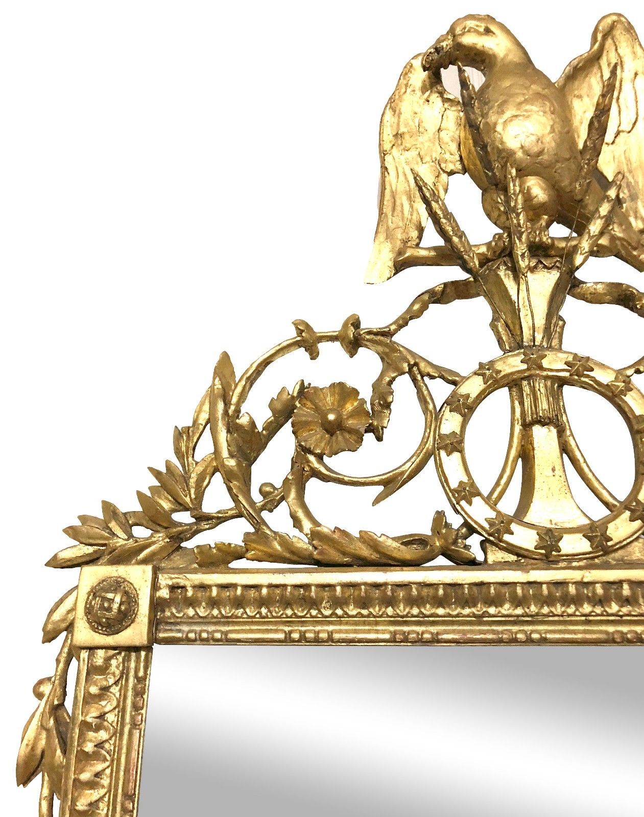 IMPORTANT FEDERAL PERIOD AMERICAN MIRROR WITH EAGLE & 13 STAR SHIELD GOLD GILTED