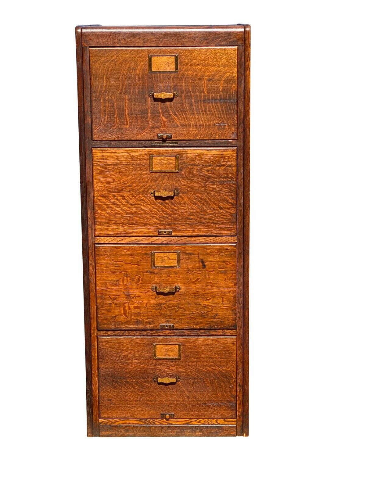 20TH C ANTIQUE LIBRARY BUREAU LEGAL SIZE ARTS & CRAFTS 4 DRAWER FILE CABINET
