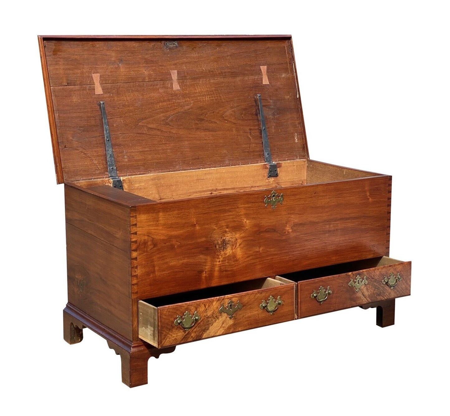 Late 18th Century Queen Anne Walnut Pennsylvania Blanket Chest With Two Drawers