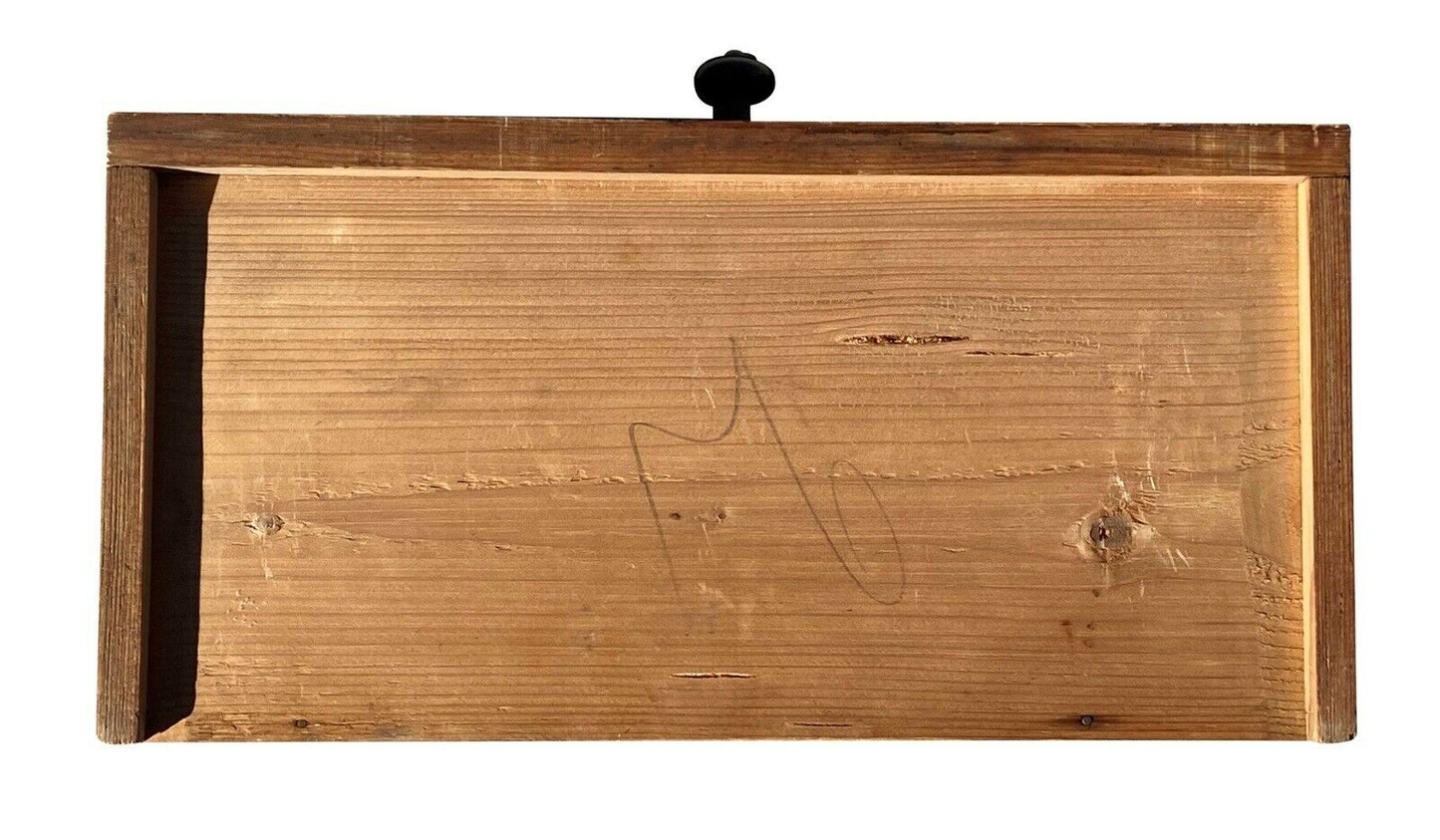 19th C Antique Vermont Country Primitive Grain Painted Wall Shelf / Cupboard