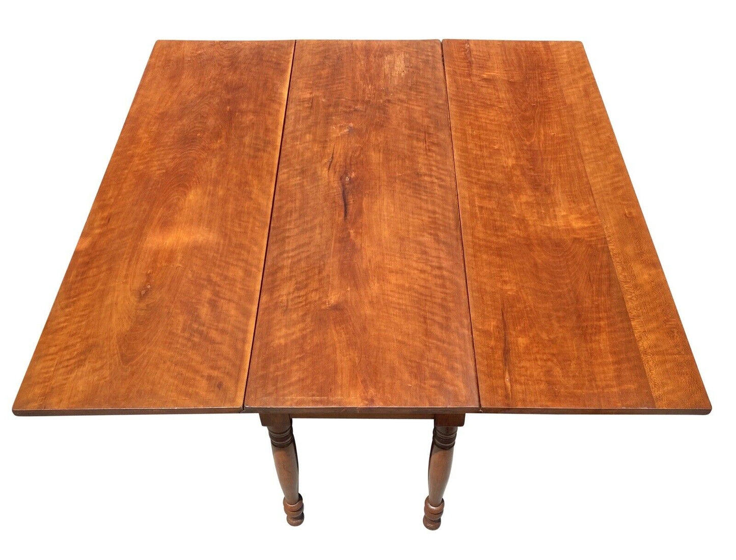 19th C Antique Sheraton Figured Cherry Drop Leaf Dining Table - 52" Long