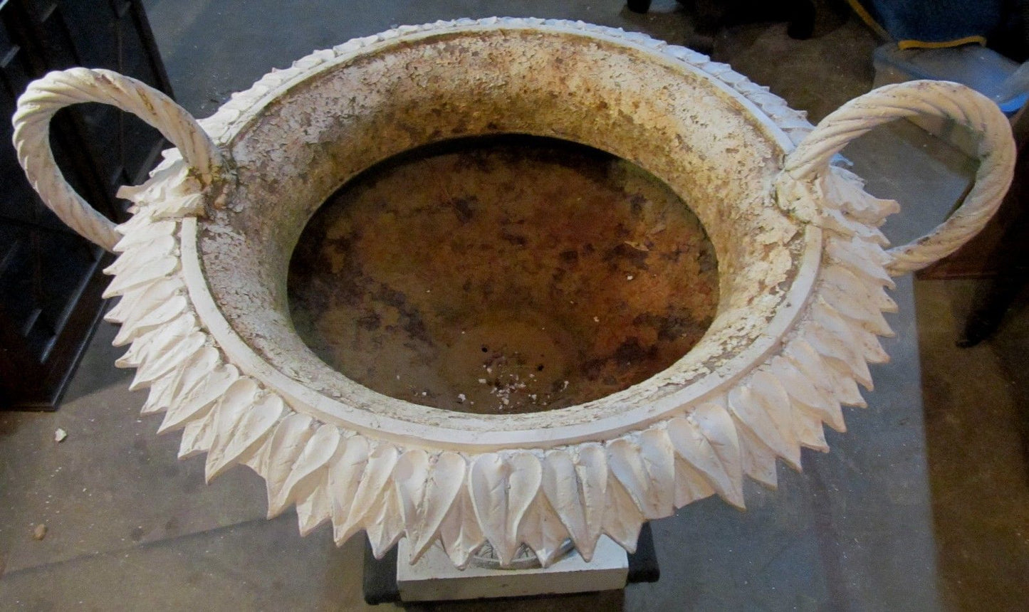 ANTIQUE 19TH CENT VICTORIAN MONUMENTAL CAST IRON URN W/ DECORATIVE MOUNTS