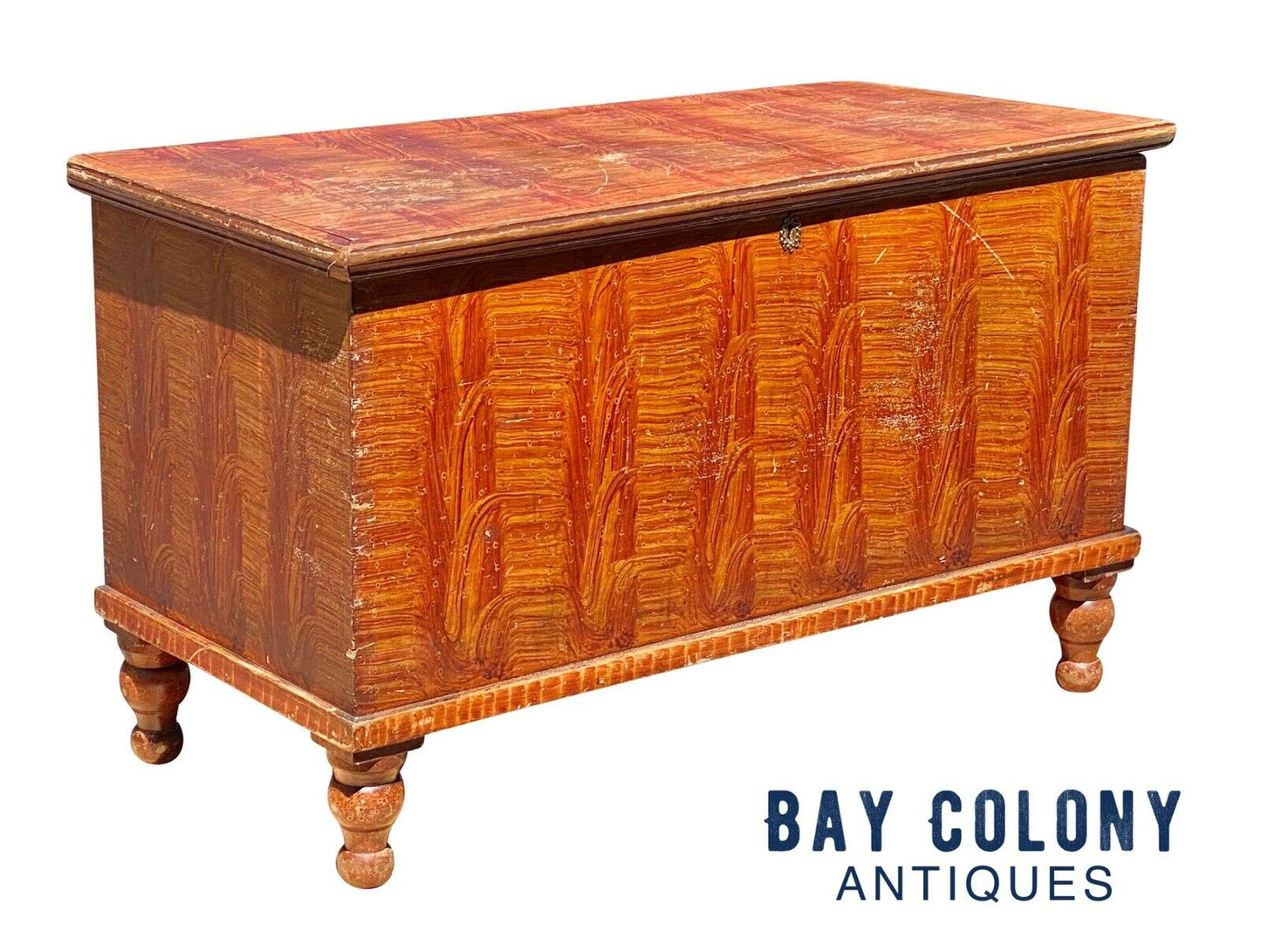 19th C Antique Pennsylvania Federal Period Grain Painted Blanket Chest