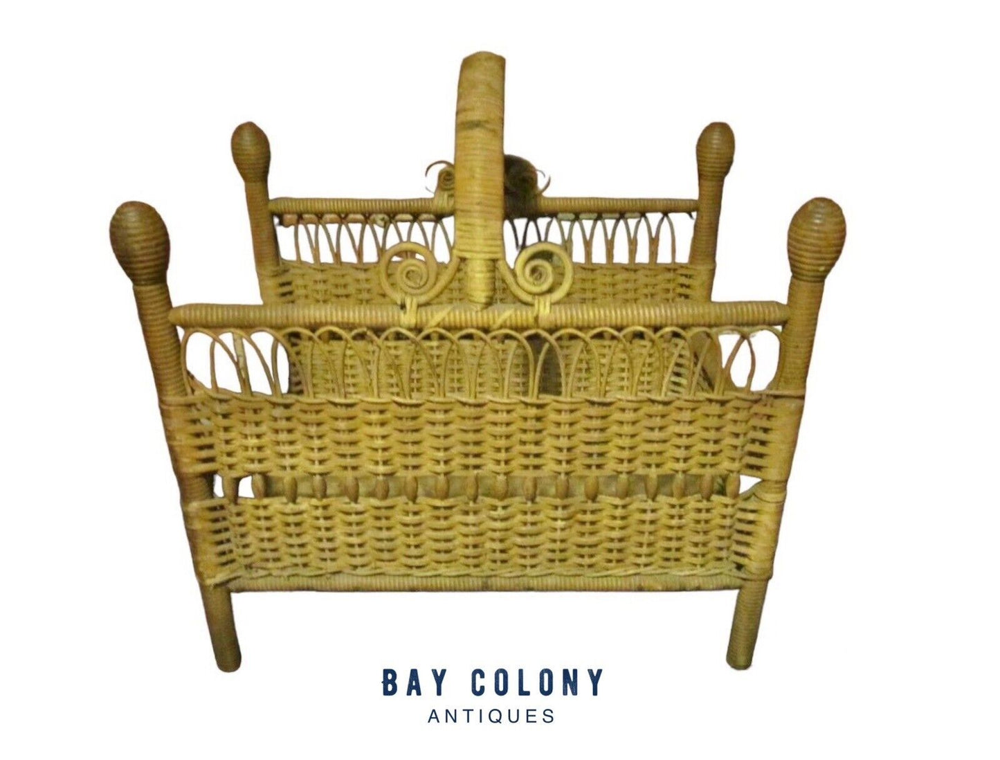 Antique Victorian Heywood Wakefield Wicker Canterbury / Magazine Rack