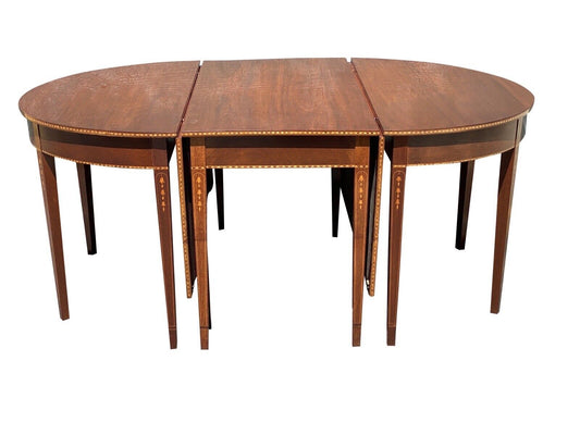 Federal Style Mahogany Three Part Banquet Dining Table With Rare Ziggurat Inlay