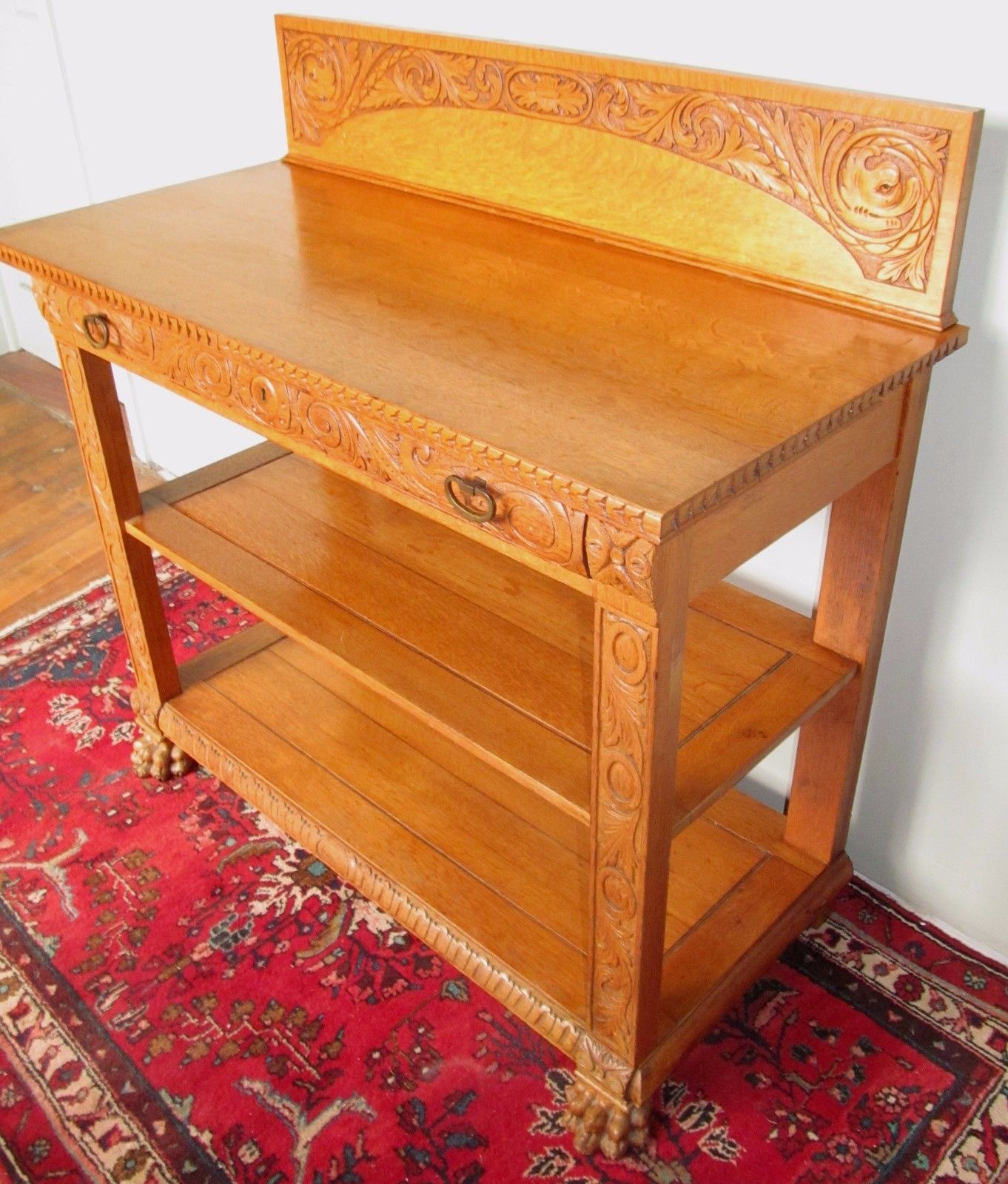 FINELY CARVED VICTORIAN QUARTERED OAK SIDEBOARD-PROFESSIONALLY REFINISHED-A1