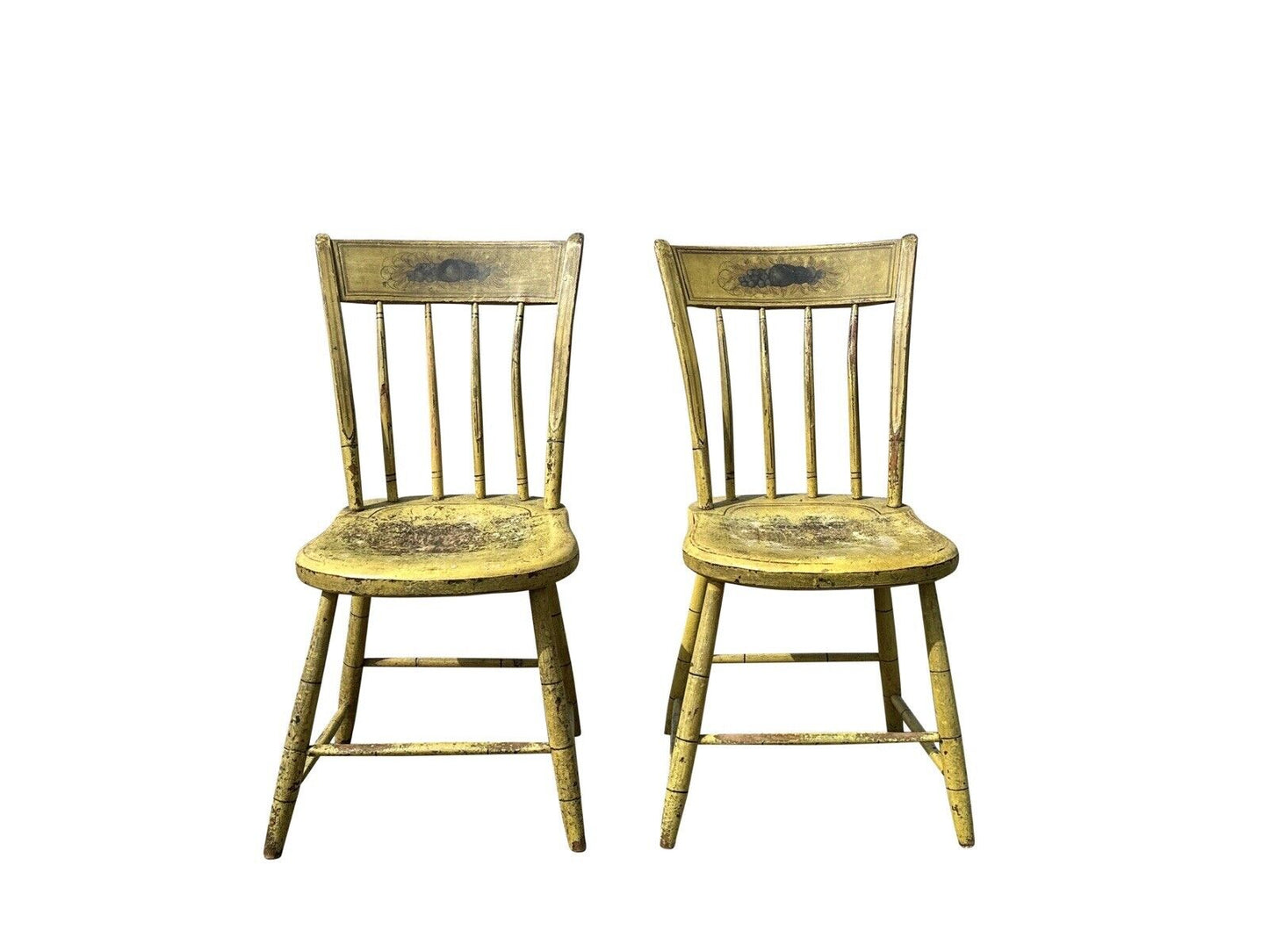 Pair of Antique Windsor Thumbback Birdcage Side Chairs in Original Paint Surface