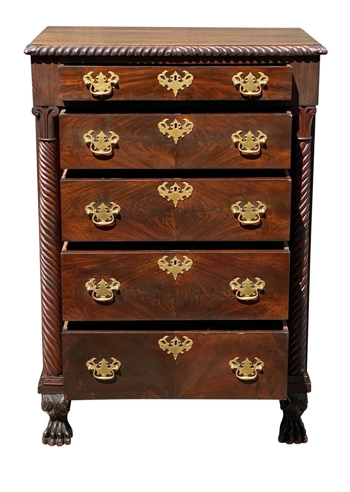 19th C Antique Pennsylvania Neoclassical Mahogany Lingerie Chest / Dresser