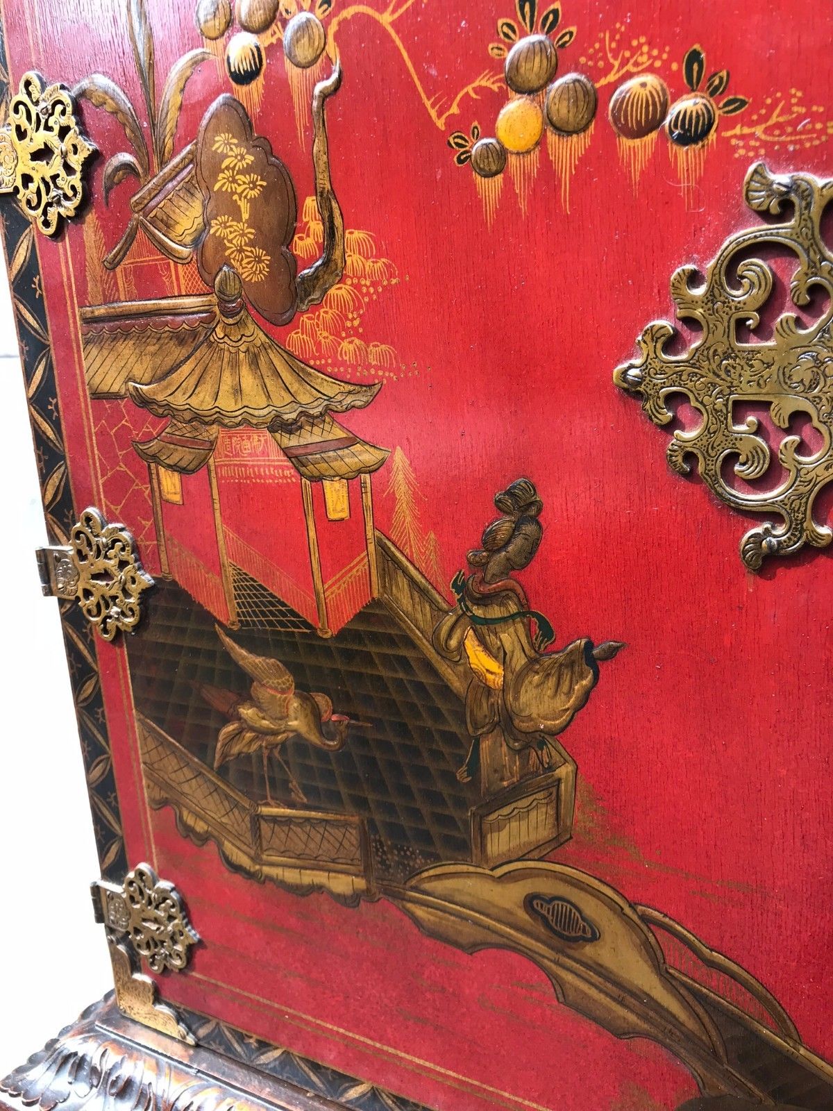EXCEPTIONAL CHINOISERIE DESK ON CARVED FRAME SECRETARY DESK-SUPERIOR SPECIMEN