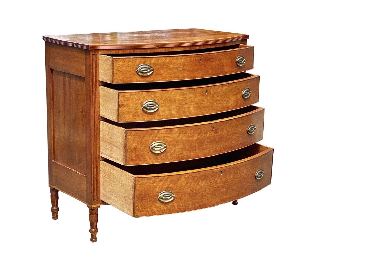 18th Century Antique Sheraton Cherry Bowfront Chest of Drawers / Dresser