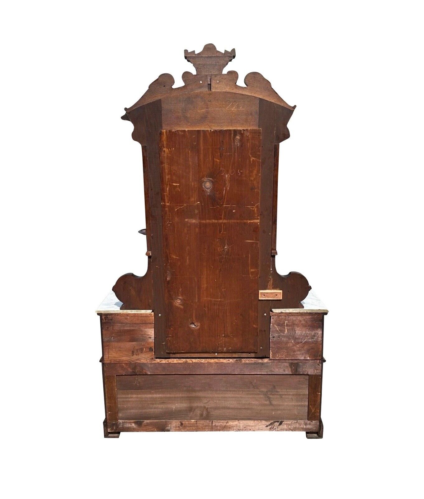 Antique Victorian Burled Walnut Marble Top Dresser With Fine Shell Carved Mirror