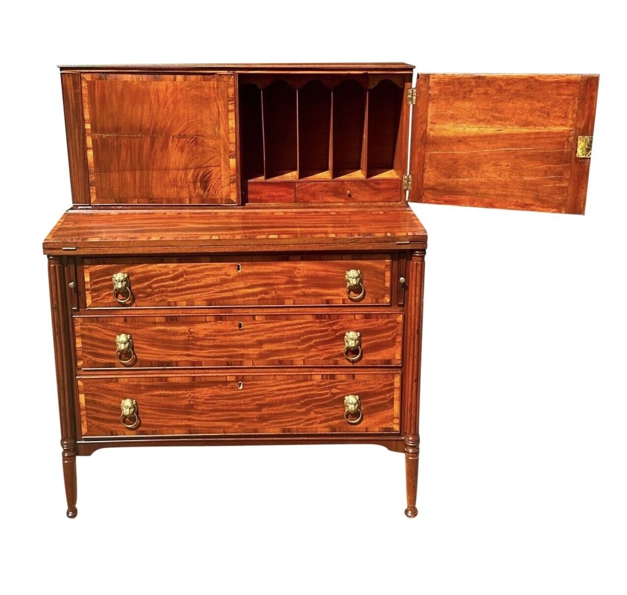 Antique Federal Boston Mahogany & Rosewood Secretary Desk - School of T. Seymour