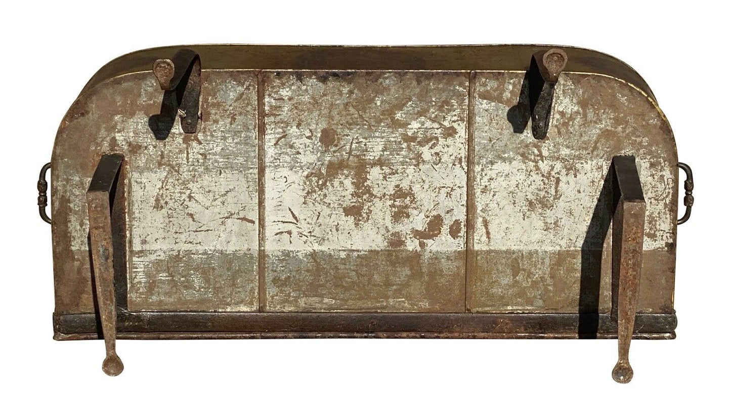 19th C Antique Green & Gilt Paint Tole Fireplace Warmer W/ Folk Art Paintings