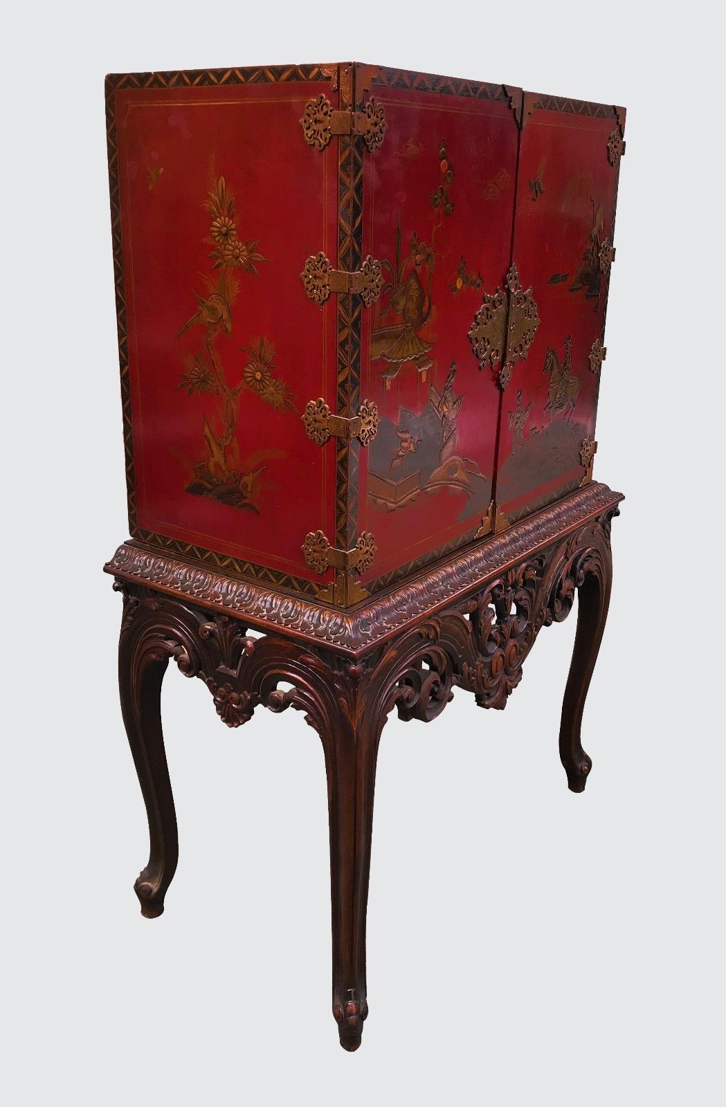 EXCEPTIONAL CHINOISERIE DESK ON CARVED FRAME SECRETARY DESK-SUPERIOR SPECIMEN