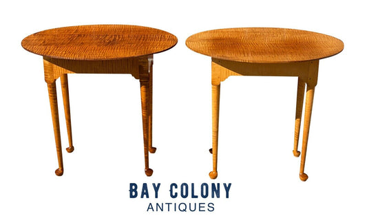 20th C Queen Anne Antique Style Pair of Tiger Maple End Tables / Nightstands