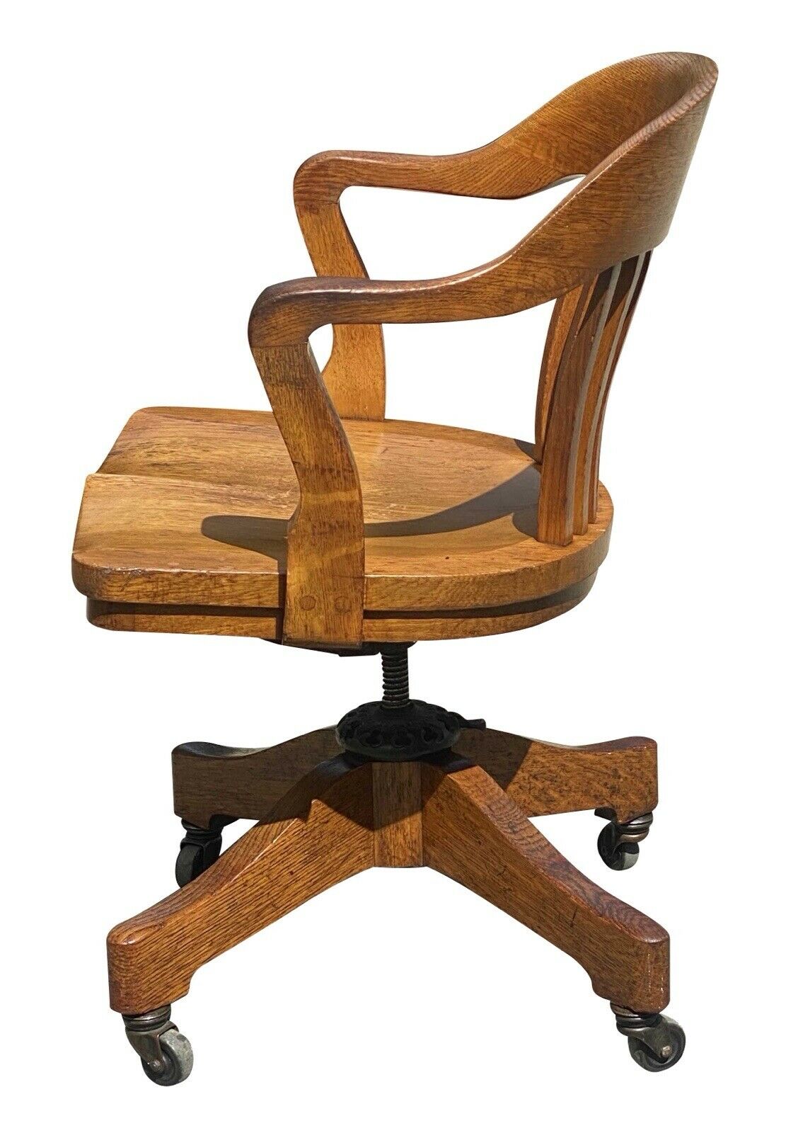 20TH C ANTIQUE ARTS & CRAFTS MILWAUKEE CHAIR CO OAK SWIVEL OFFICE / DESK CHAIR