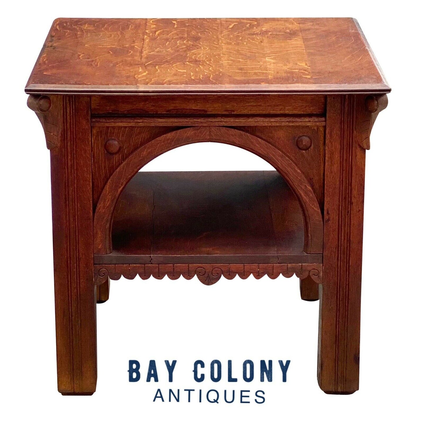 19th C Antique New York Victorian Tiger Oak Parlor Table - Thomas Brooks