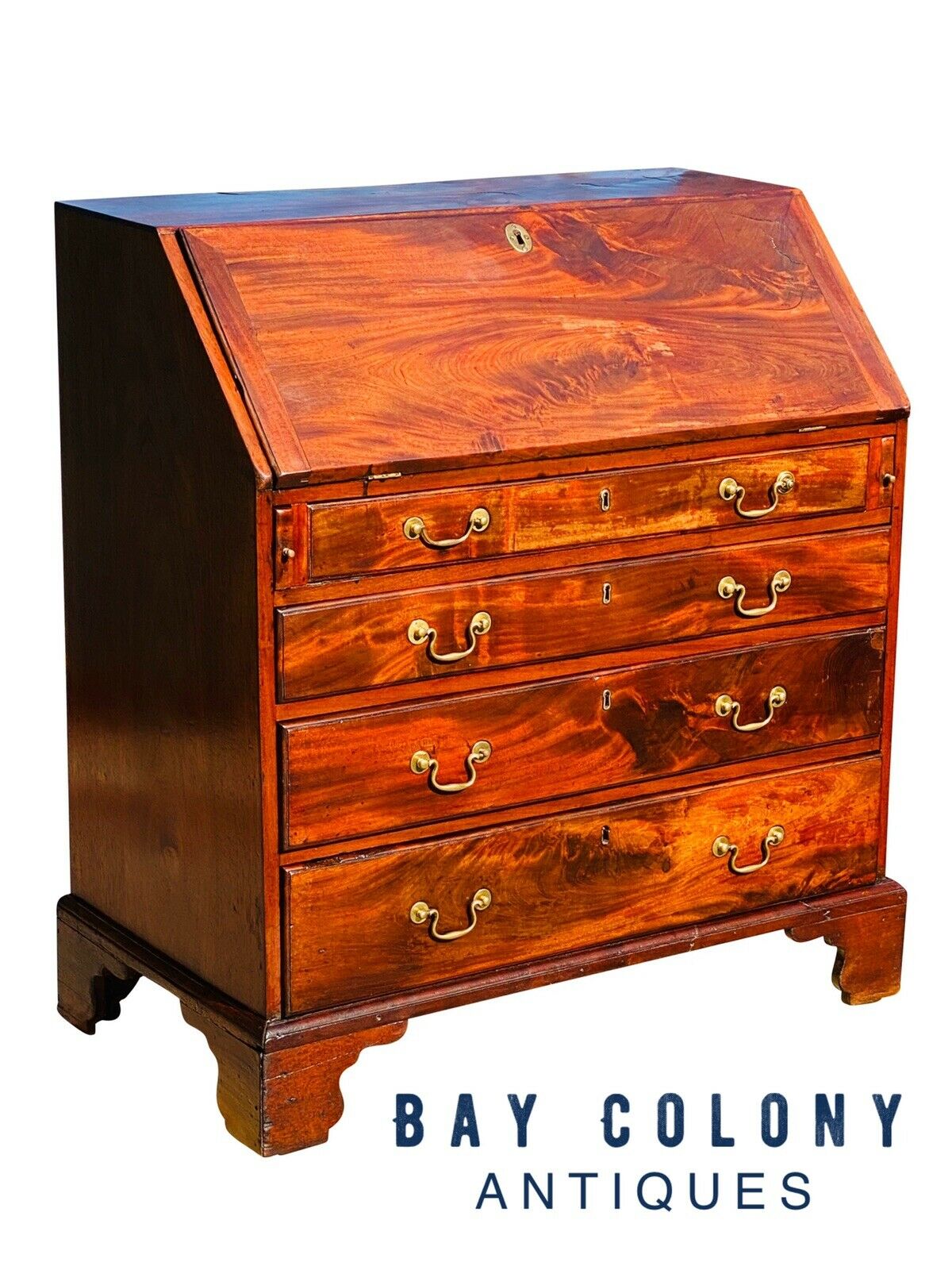 18TH C ANTIQUE CHIPPENDALE MAHOGANY SLANT LID SECRETARY DESK