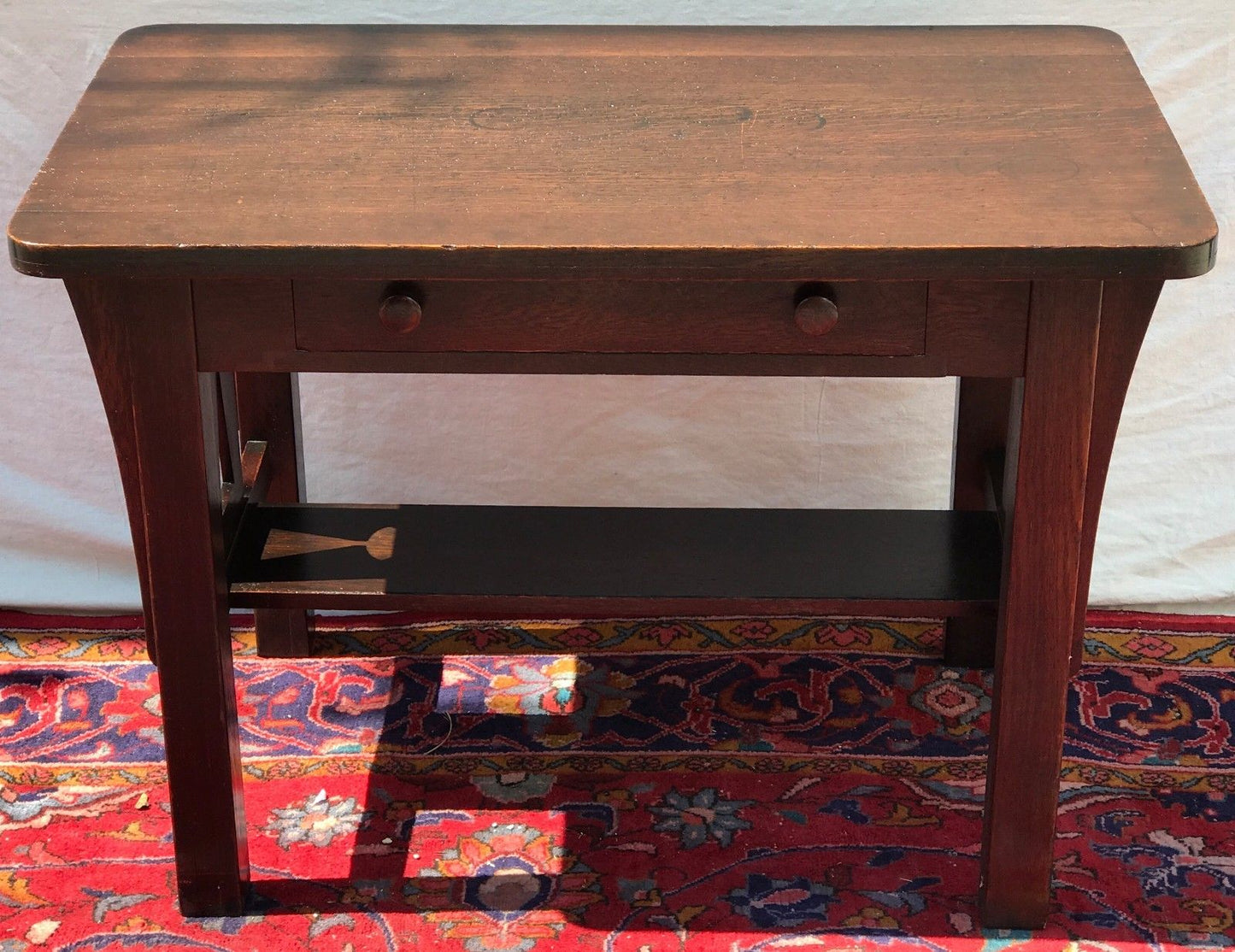 ANTIQUE ARTS & CRAFTS MISSION OAK DESK WITH KEY HOLE SIDES AND FUMED FINISH
