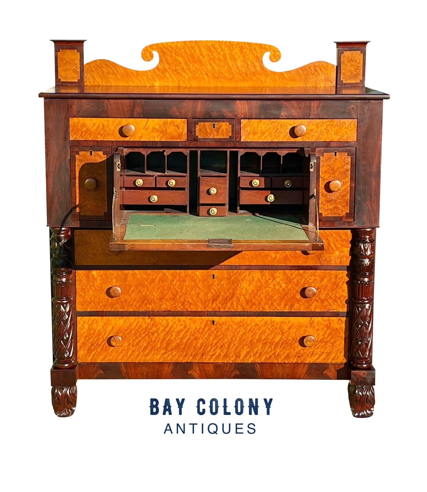 Early 19th Century Vermont Federal Butler's Desk in Bird's Eye Maple & Mahogany