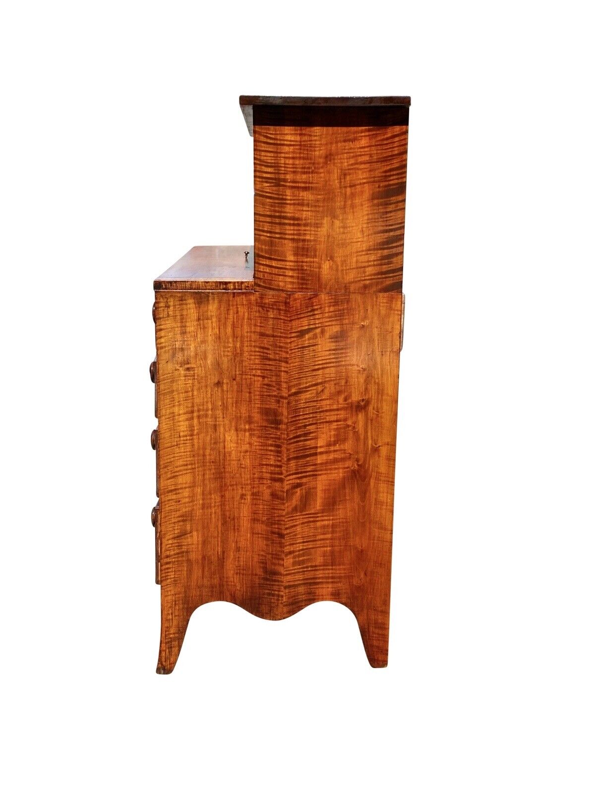 18TH C ANTIQUE NEW HAMPSHIRE TIGER MAPLE HEPPLEWHITE TAMBOUR SECRETARY DESK