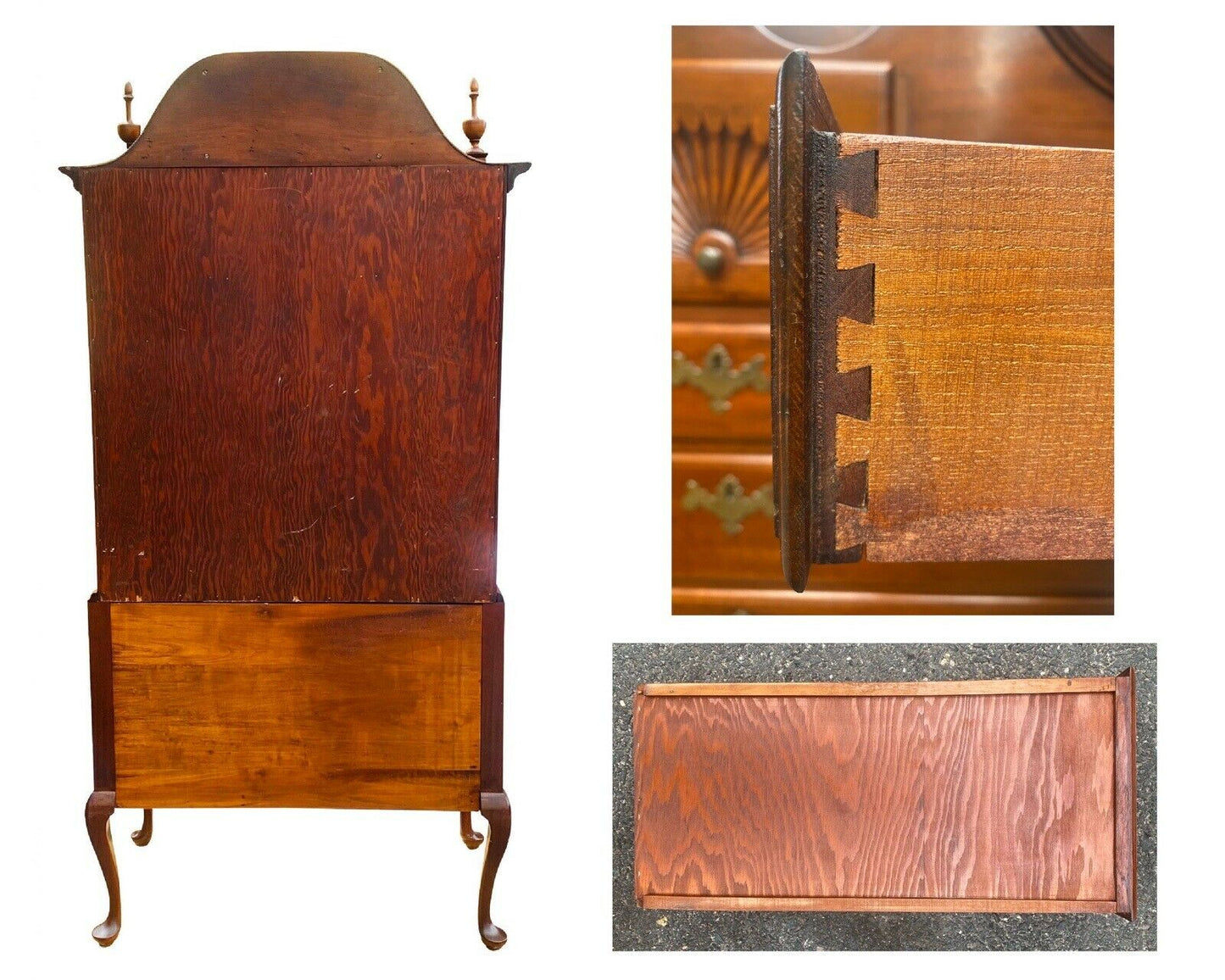 20th C Queen Anne Antique Style Mahogany Highboy Dresser / Chest