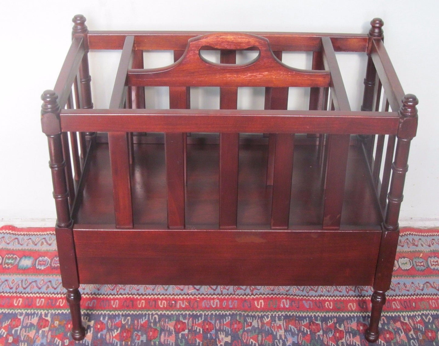 VINTAGE CHIPPENDALE STYLE MAHOGANY CANTERBURY WITH DRAWER