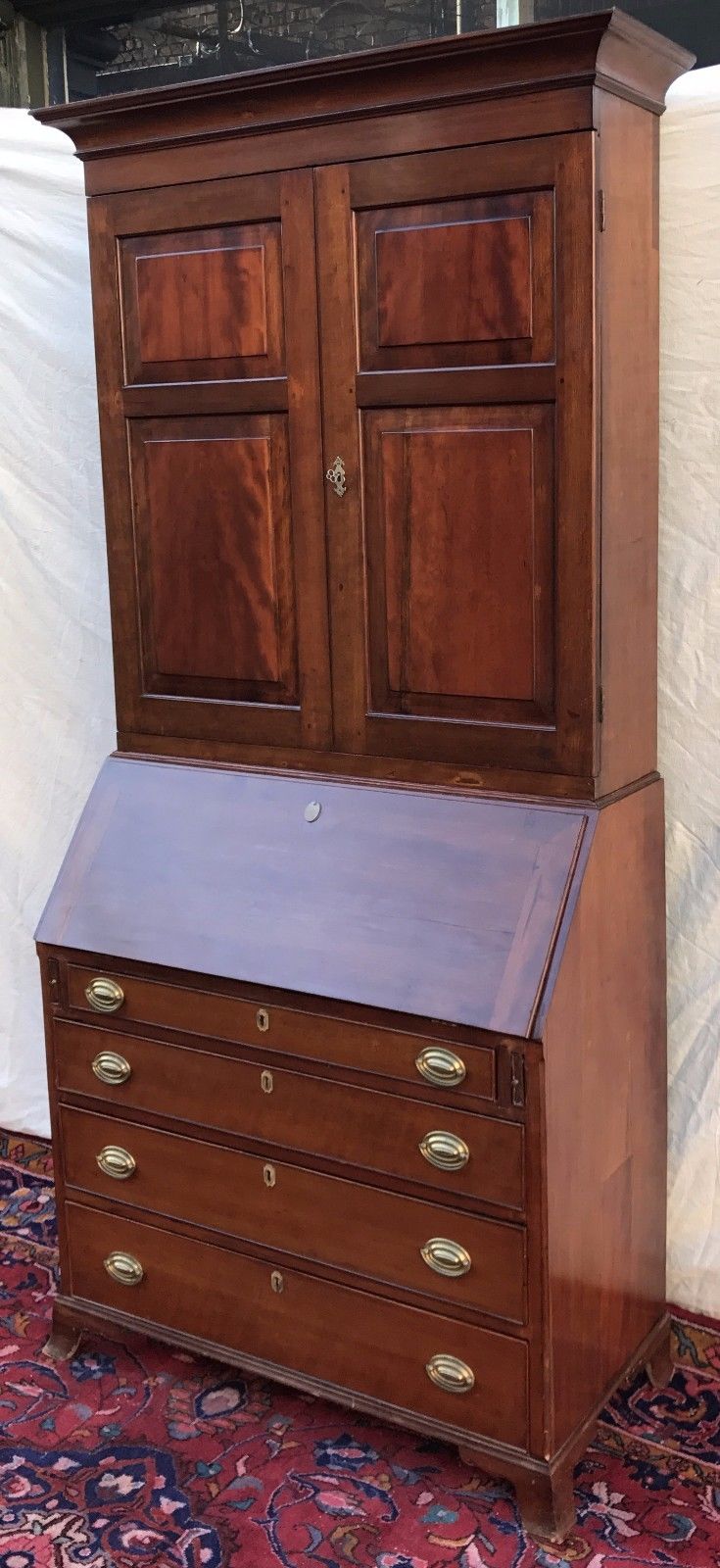 ULTRA RARE 18TH CENTURY CHERRY CONNECTICUT HEPPLEWHITE DOUBLE BLANK DOOR DESK