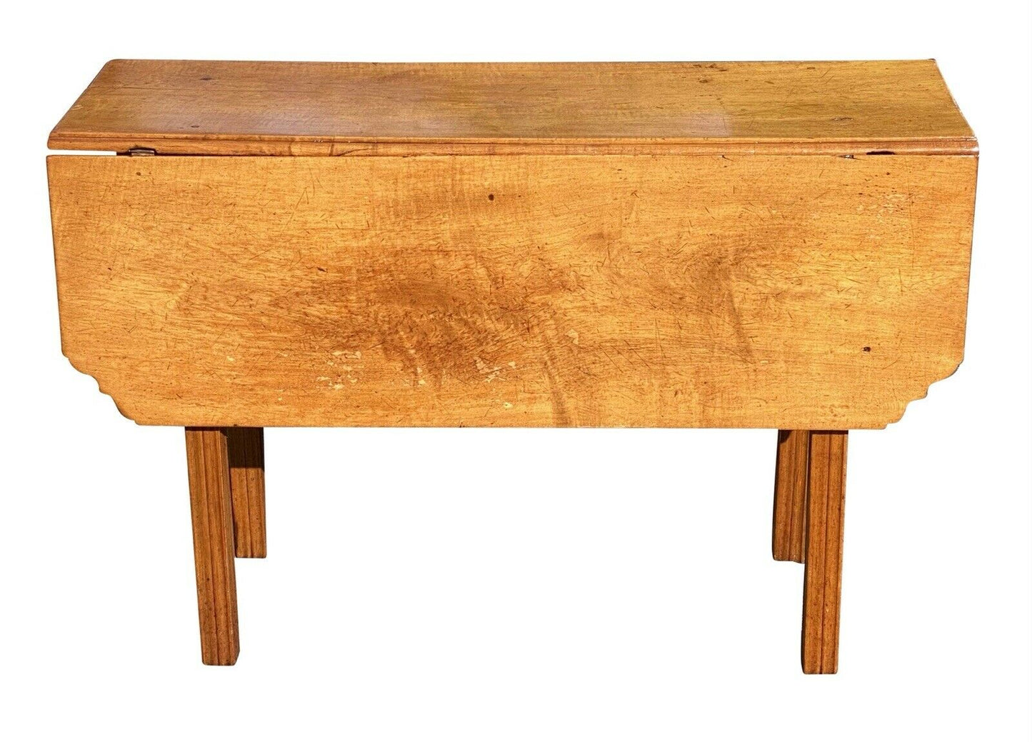 18th C Antique New England Chippendale Tiger Maple Drop Leaf Dining Table