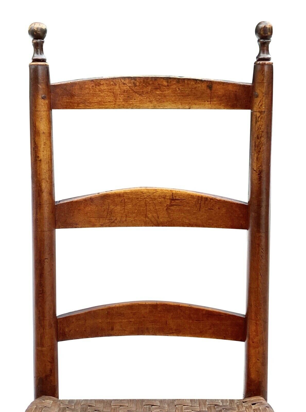 18th C Antique Queen Anne Country Primitive Ladder Back Chair W/ Splint Seat